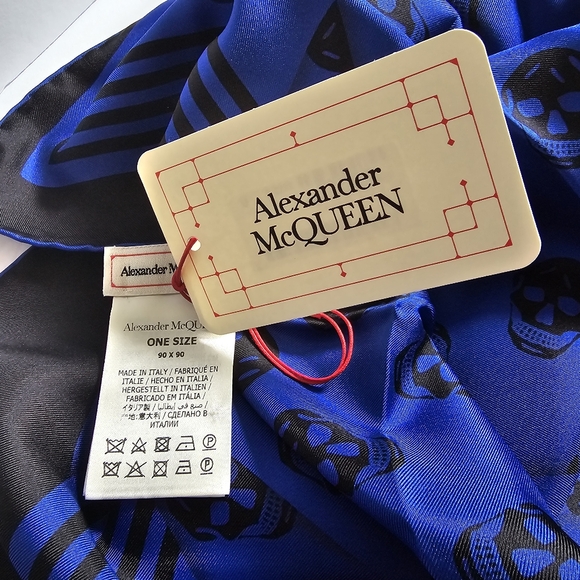 Alexander McQueen Biker Crashed Skull Silk Scarf Bright Blue Black - Picture 4 of 7
